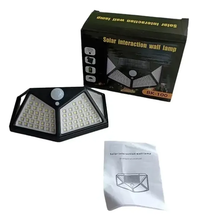 Lámpara Solar 100 Luces Led Exteriores Sensor Movimiento Bk