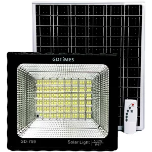 Kit Lampara exterior reflector 500w con panel solar y control carcasa